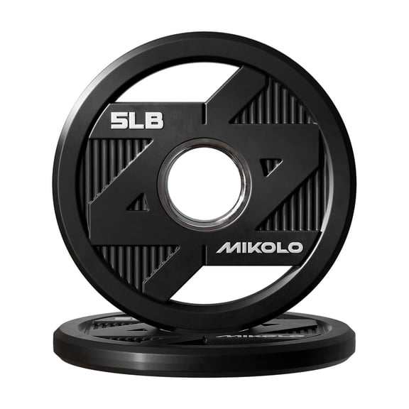 Mikolo Olympic Weight Plates, 2-Inch Rubber Coated Weight Plates with Steel Insert, Durable Barbell Plates for Strength Training & Home Gym Workouts, Includes 5LB Pair