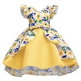 thumbnail image 1 of MIKRDOO Princess Dress For 5T Little Girls Sunflower Print Ruffle Sleeve Bow Sleeveless V Neck Dress Princess One Piece Party Dress 5-6 Years, Yellow, 1 of 6