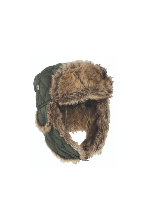 Winter Cap w/Fake Fur - Men's, Olive Drab, Large