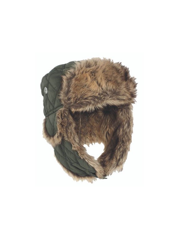 Winter Cap w/Fake Fur - Men's, Olive Drab, Large