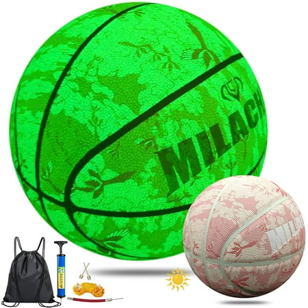MILA CHIC Basketball, Glow in the Dark Basketball - Glowing Composite Leather Luminous Basketball Gift for Boys, Girls, Men, Women, Indoor-Outdoor Night Basketball Size 6 (28.5") with Pump