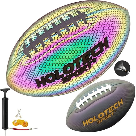 MILA CHIC Football, Holographic Football Size 9, Reflective Glowing Footballs with Pump for Kids, Teens and Adults - Leather Football Outdoor All-Weather