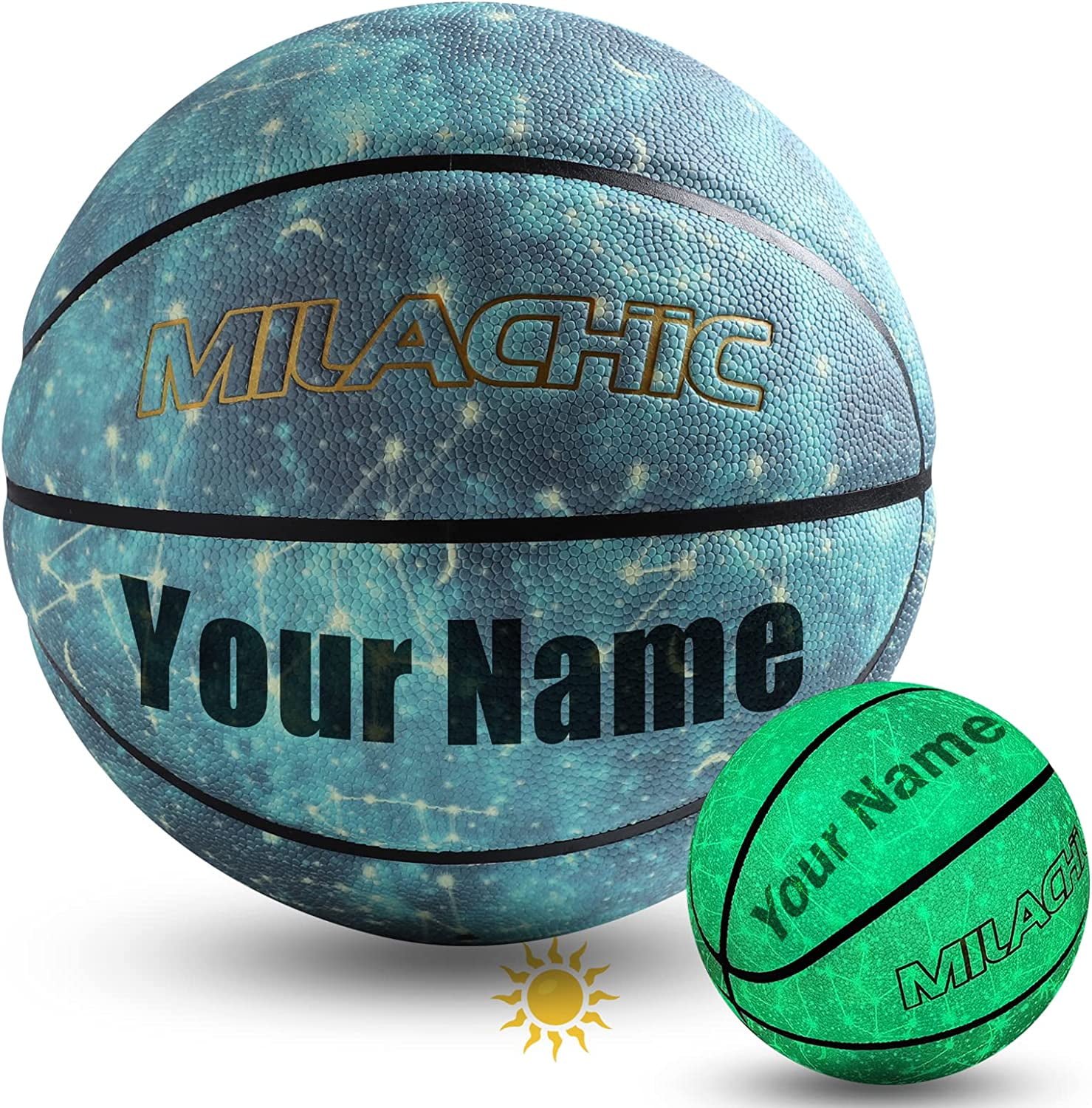 MILACHIC Customized Basketball, Glow in The Dark Personalized Basketball Size 7 (29.5") / Size 6 (28.5") / Size 5 (27.5")