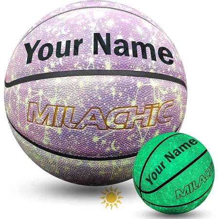 MILACHIC Customized Basketball, Glow in The Dark Personalized Basketball Size 7 (29.5") / Size 6 (28.5") / Size 5 (27.5")