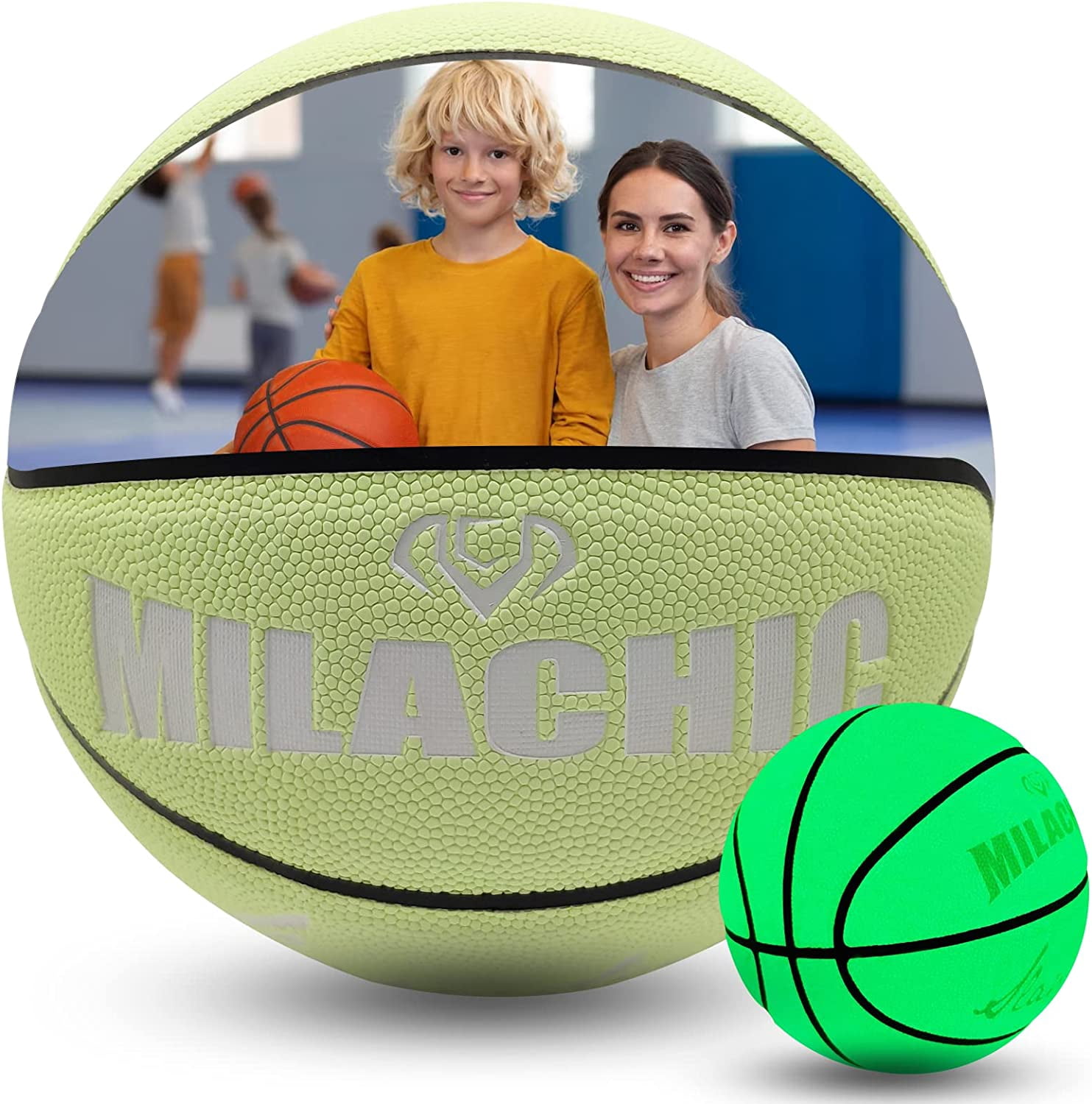 MILACHIC Customized Basketball, Glow in The Dark Personalized Basketball Size 7 (29.5") / Size 6 (28.5") / Size 5 (27.5")