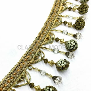 Long Brown Bronze Beaded Chain Fringe Trim with Mesh for Garment