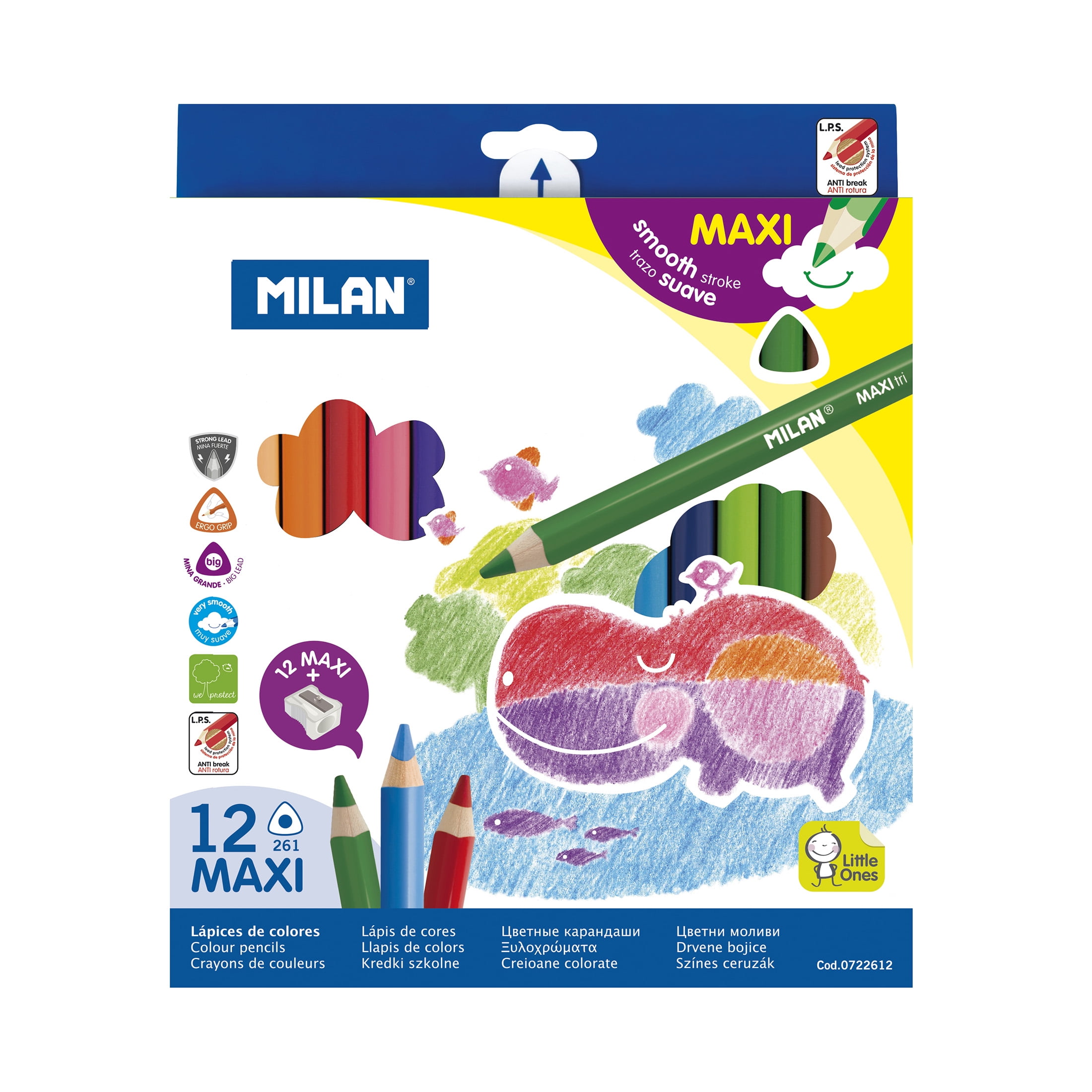 MILAN MAXI Triangular Color Pencils Comes with Sharpener, Multicolor 12 Count