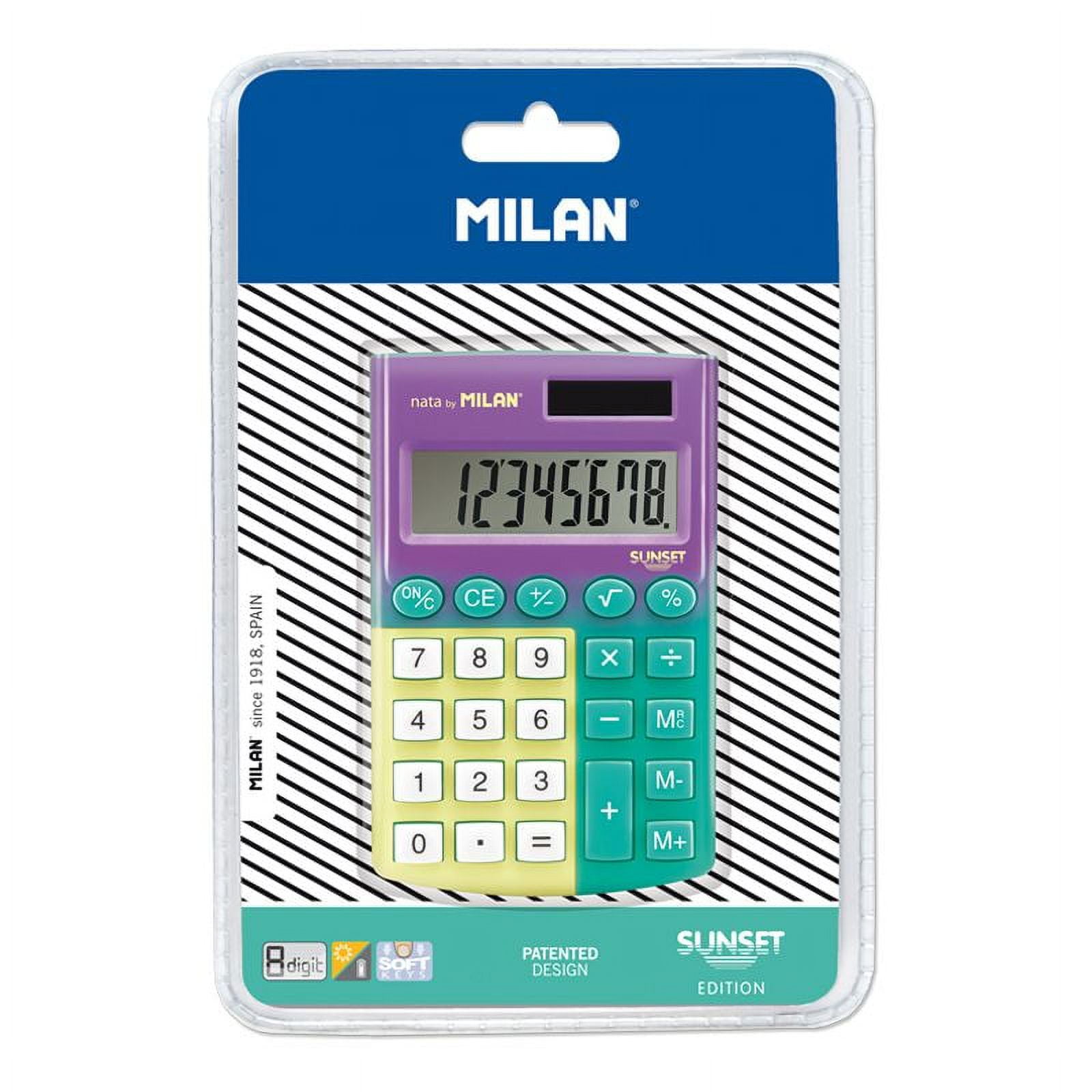 MILAN Pocket Basic Calculator, Battery and Solar Power, Multicolor Sunset Green, New, High School