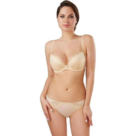 MILAVITSA-661740 Lace Push-Up Bra. Collection Aveline. The Fluff Inserts are Removable, Beige, Size 34D