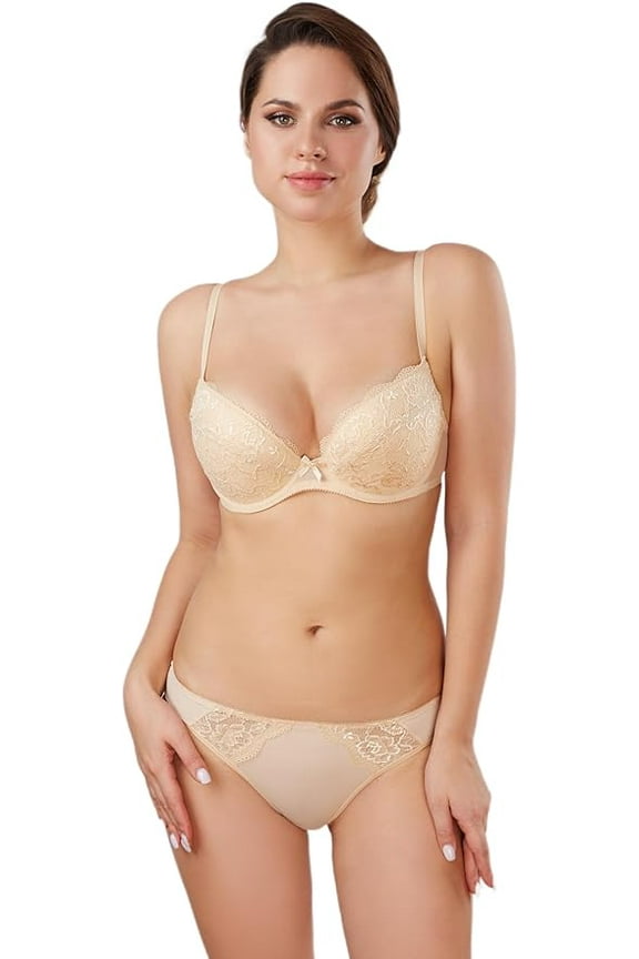 MILAVITSA-661740 Lace Push-Up Bra. Collection Aveline. The Fluff Inserts are Removable, Beige, Size 34D