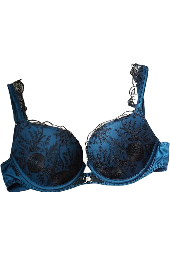 MILAVITSA-770145 Bra, Push-Up, Molded. Collection ALISEE, Series BOUQUESTS DE Fleurs, Color: French Blue/Black, Size 30B
