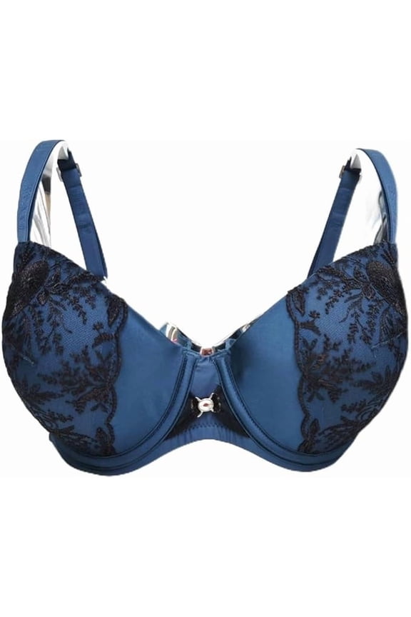 MILAVITSA-770147 Bra, Push-Up, Molded. Collection ALISEE, Series BOUQUESTS DE Fleurs, Color: French Blue/Black, Size 32C