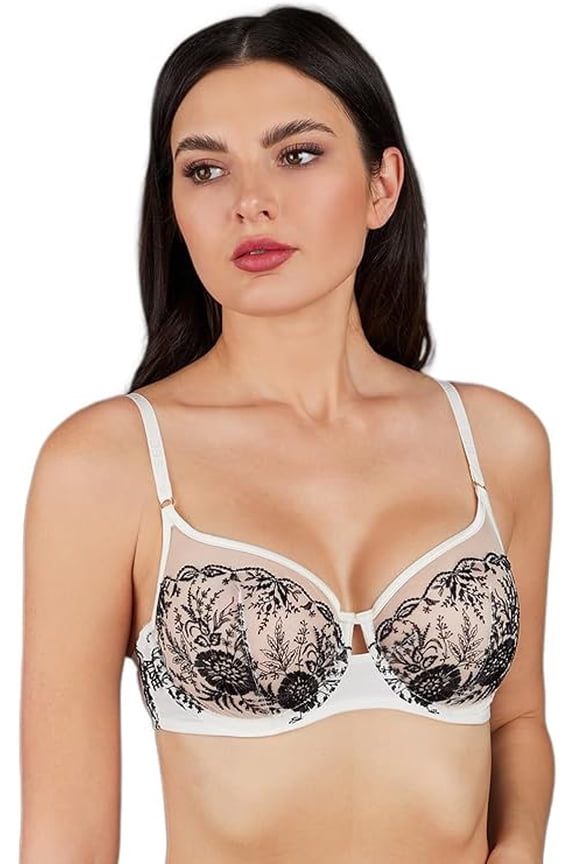 MILAVITSA-770161 Bra. Soft Cup. Underwire. Collection ALISEE, Series BOUQUESTS DE Fleurs, Color: Seagull/ Muted White, Size 36C