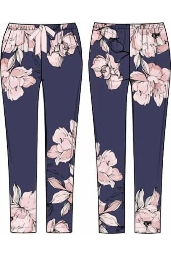 MILAVITSA-9211 Women's pajama trousers with mid-waist, 100% viscose, Eden series, Color: Blue Printed, Size XS