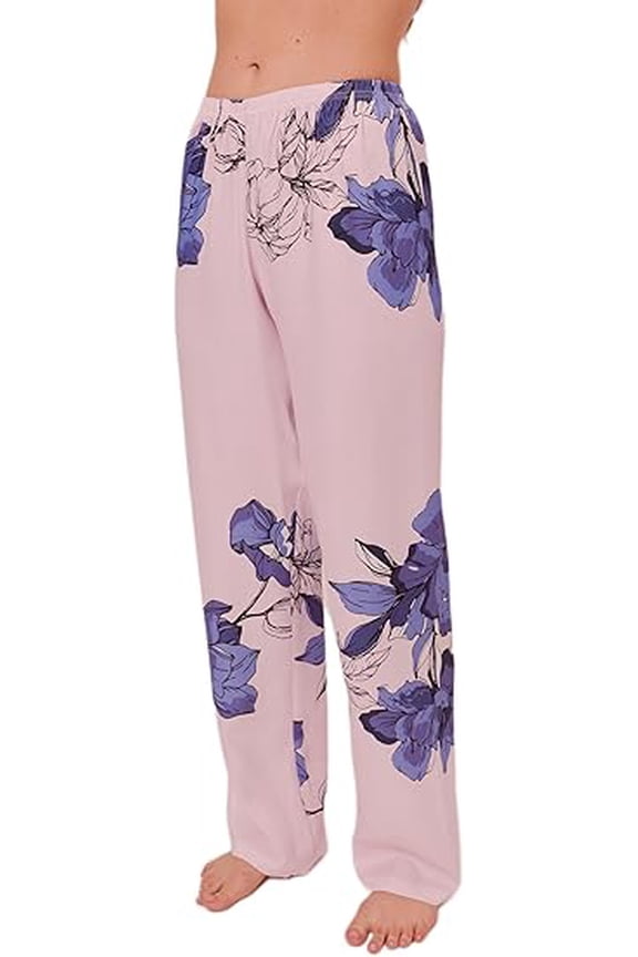 MILAVITSA-9211 Women's pajama trousers with mid-waist, 100% viscose, Eden series, Color: Printed Silver Peony, Size M