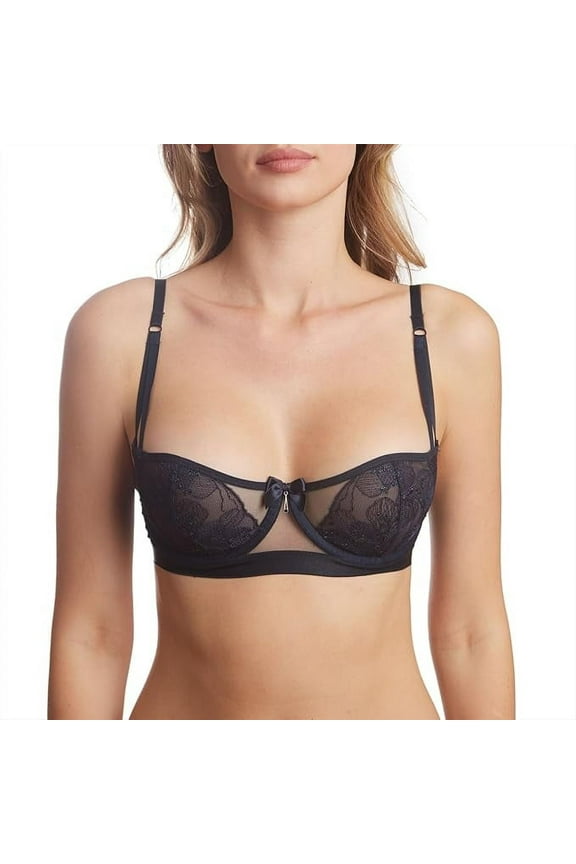 MILAVITSA Balconette Bra, with Soft Cup Underwire with Embroidery, Desire Series, Color: Black Quartz, Size 32C