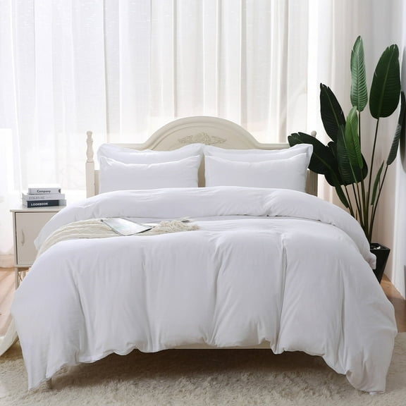 Mildly 3 Pieces Duvet Cover Set, 1 Duvet Cover with Zipper Closure and 2 Pillow Shams (White, King Size)