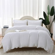 MILDLY 3 Packs Duvet Cover Set, 1 Duvet Cover with Zipper Closure and 2 Pillow Shams (White, Queen Size)