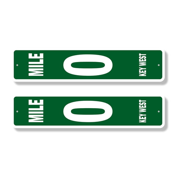 MILE 0 KEY WEST Classic Street Sign (2 Pack) marker zero southernmost keys Florida Road Sign | 6" X 24" Plastic Address Sign