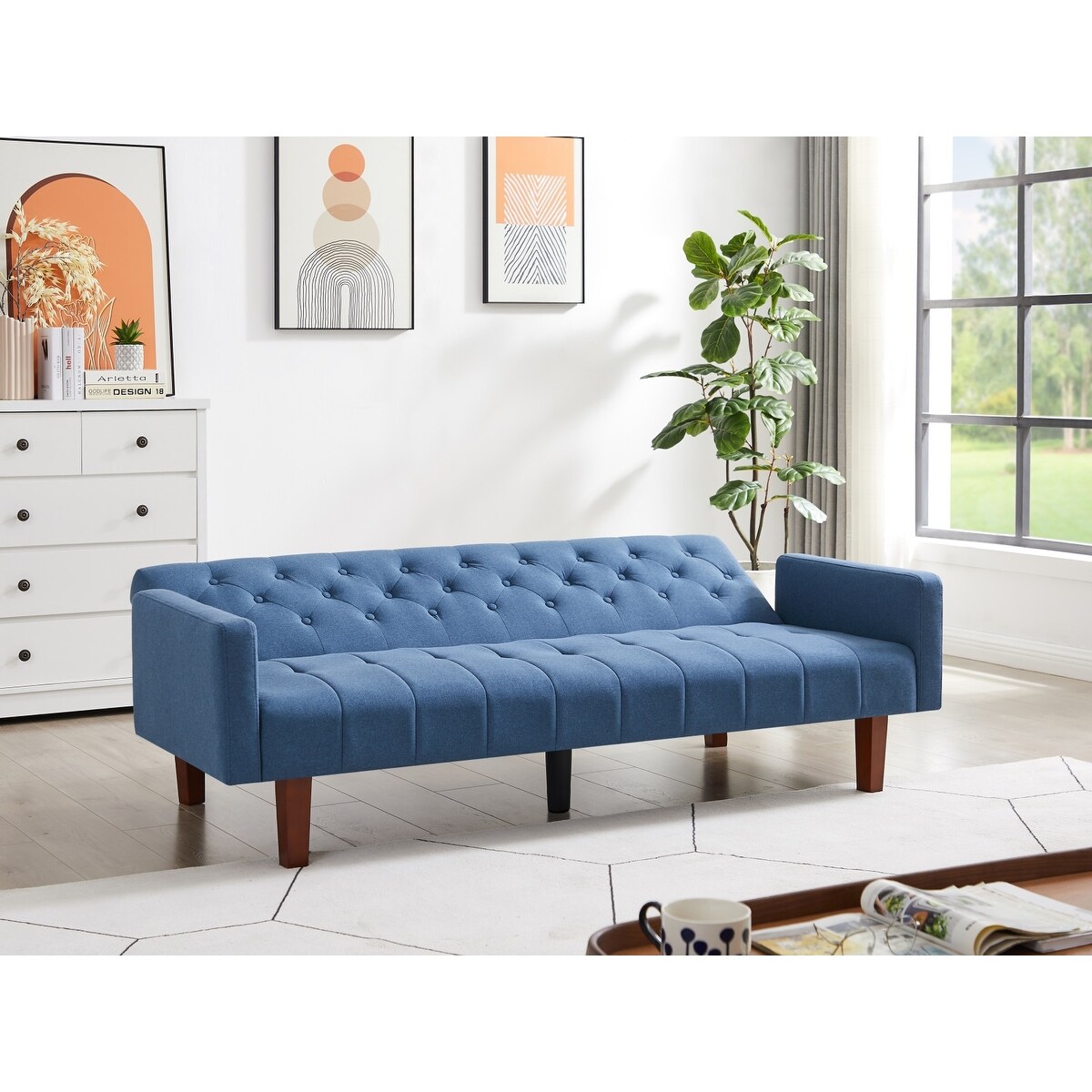 MILEMONT Linen Futon Sofa Couch for Living Room Convertible Fabric