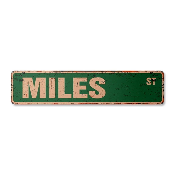 MILES Vintage Aluminum Street Sign Childrens Name Room Metal Sign rustic metal tin | Indoor/Outdoor | 24" Wide