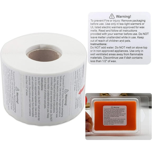 MILIVIXAY 600 Pieces Wax Melt Warning Labels Candle Warning Labels Wax Melt Warning Labels for Clamshell, 1.8 x 1.5 inches
