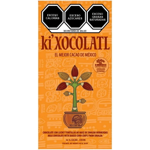MILK CHOCOLATE AND TOASTED CORN TORTILLAS FROM SINALOA, GLUTEN FREE, HEAVY METAL FREE, ORGANIC, CACAO TRACE, 100% PURE CRIOLLO CACAO
