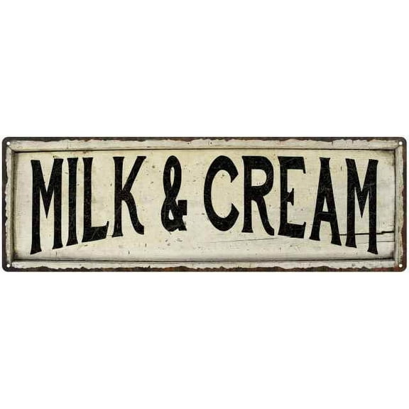 MILK & CREAM Farmhouse Style Wood Look Sign Gift 6x18 Metal Decor 106180028226