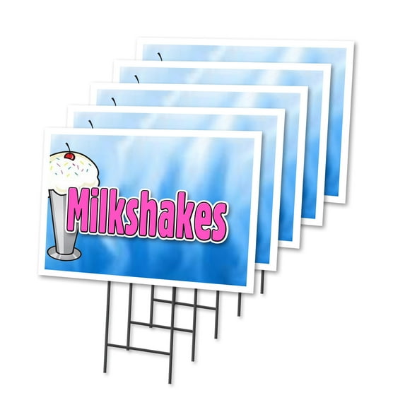 MILKSHAKES 5 Pack Of 12" x 16" Yard Sign & Stake | Advertise Your Business | Stake Included Image On Both Sides | Made in The USA