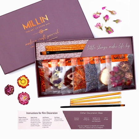 MILLIN Cocktail Garnish Gift Set – Edible Flowers & Dehydrated Fruits | Premium Bar Accessories | Unique Gift for Her | Holiday gifting