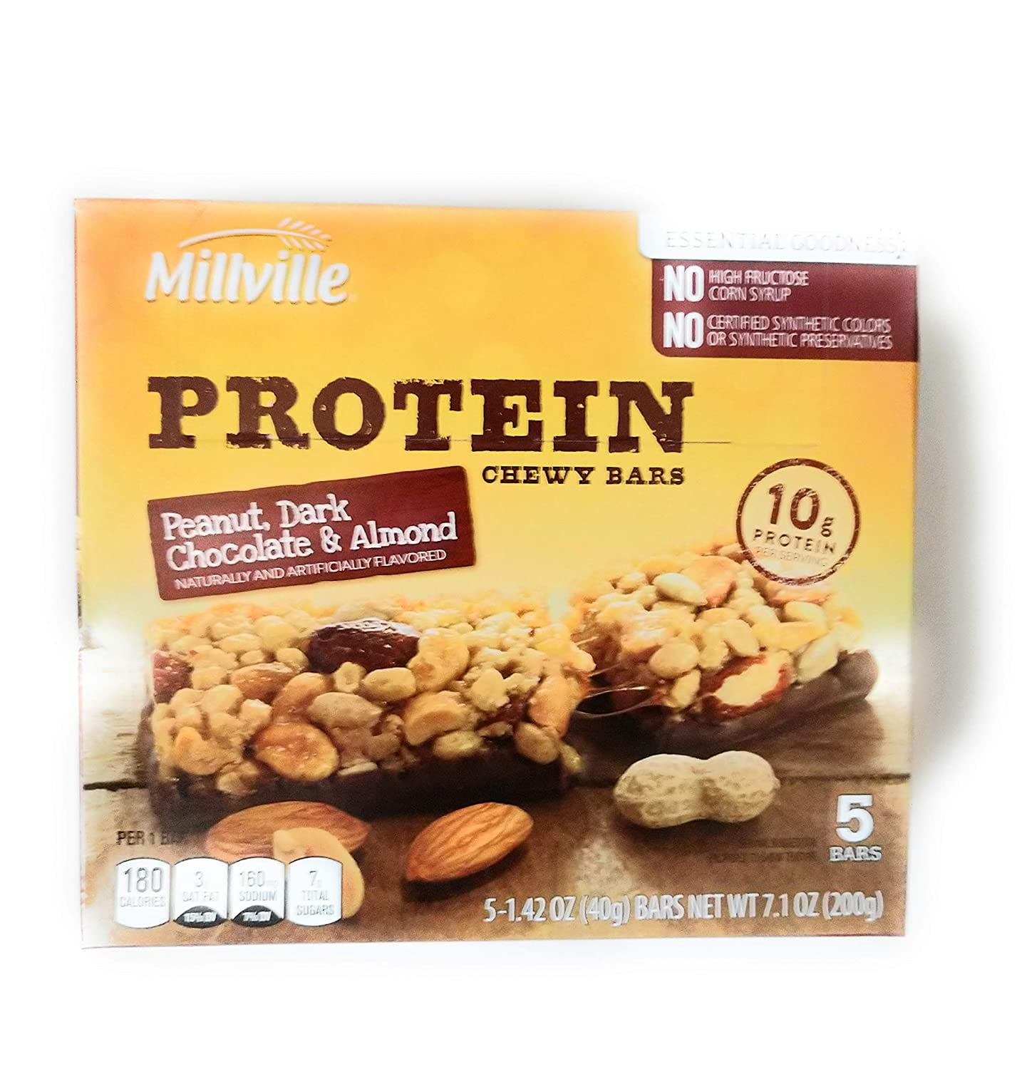 MILLVILLE Peanut, Dark Chocolate & Almond Protein Chewy Bars (5 count