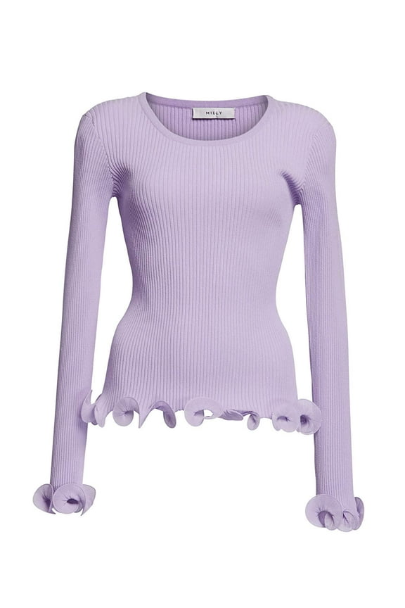MILLY Women's Lavender Wired Edge Ribbed Knit Pullover Sweater (M)