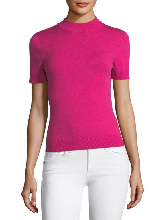 MILLY Women's Mod Neck Top, Raspberry, Medium