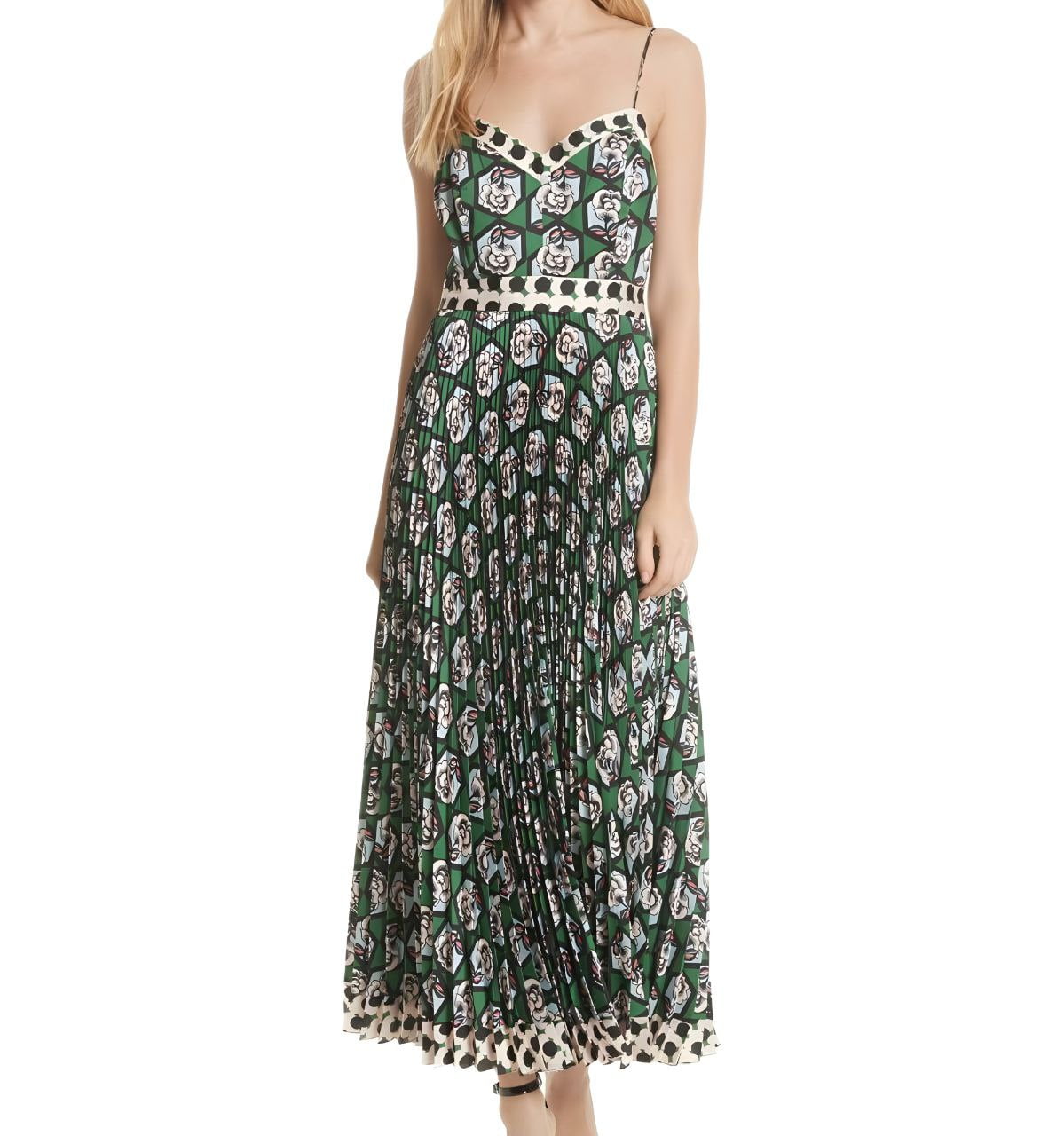 milly green dress Liv Pleated Dress in Dark Forest main image 0