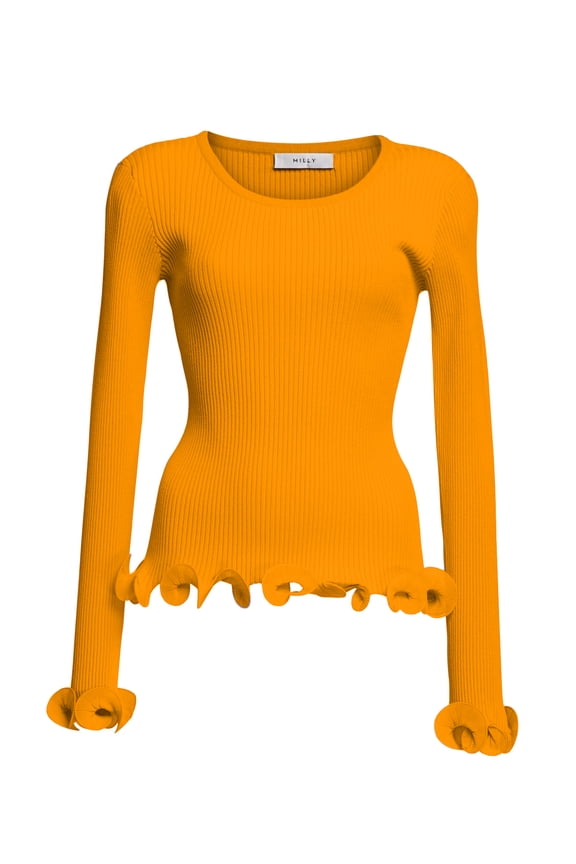 MILLY Women's Tangerine Wired Edge Ribbed Knit Pullover Sweater (S)