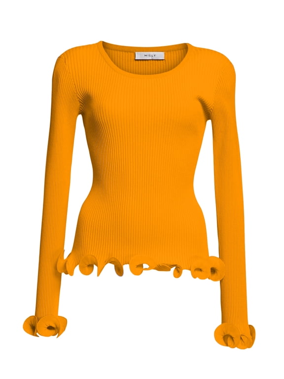 MILLY Women's Tangerine Wired Edge Ribbed Knit Pullover Sweater (S)