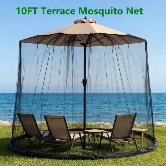 MILONG 10FT Mosquito Net with Zipper, Patio Umbrella Canopy Netting, Polyester Mesh Bug Net for Outdoor Camping, Net Only, Black