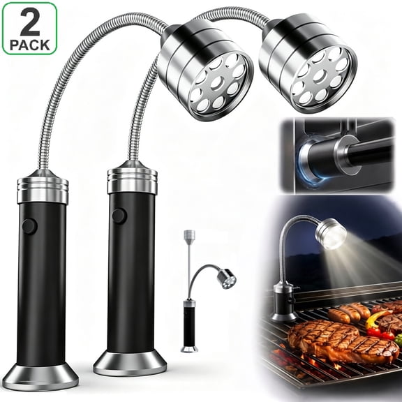 MILONG 2 Pack LED BBQ Grill Light, Magnetic Base 360 Flexible Gooseneck Barbecue Lamp, Heat Resistant Grill Accessories, Perfect Grilling Gifts for Men Outdoor Camping