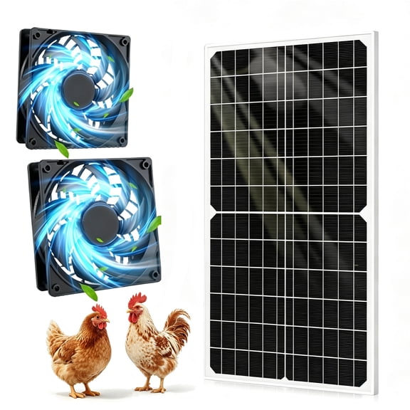MILONG 20W Solar Panel Fan Kit with 2 Waterproof Fans, Exhaust Fans for Small Chicken Coops, Greenhouses Sheds Pet House Window Exhaust