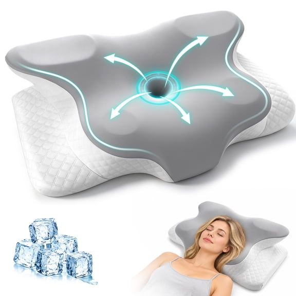 MILONG Cervical Neck Pillow for Side Sleepers, Memory Foam Pillows Ergonomic for Neck and Shoulder with Cooling Washable Pillowcase, Gray