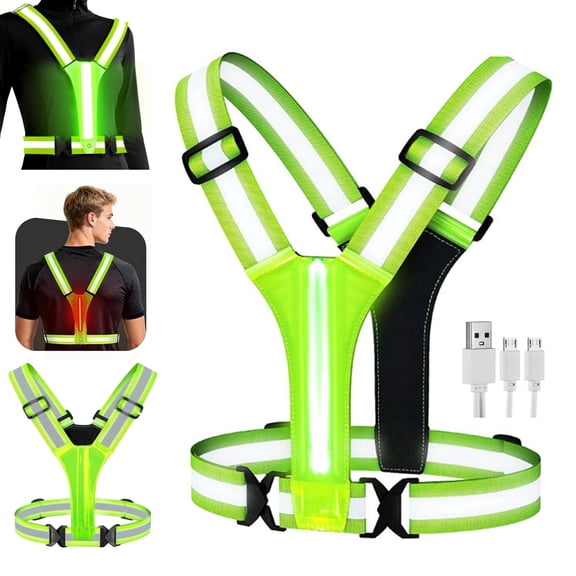 MILONG Reflective Running Vest, High Visibility 1000ft, LED Light up Vest Running Gear with USB Rechargeable for Running, Cycling, Walking, Green
