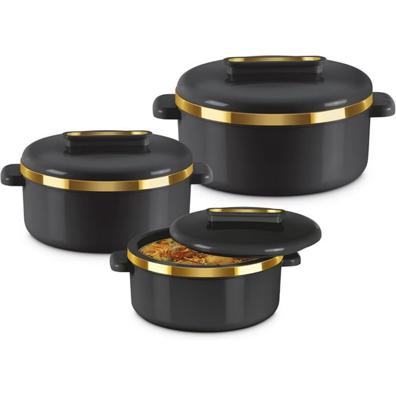 MILTON 3-Piece Insulated Hot & Cold Casserole Set 2.1/1.5/1 qt, Black