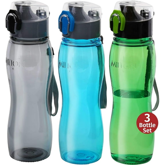 MILTON 3-Pc Tritan Sport Water Bottle Pack 25 Oz Plastic Bottles with Caps