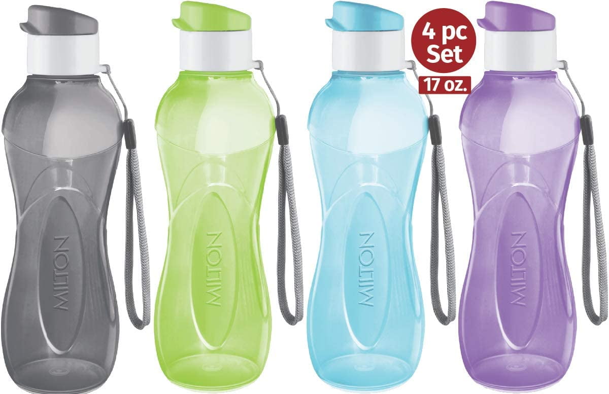 Milton 17 oz Pastel Color Plastic Water Bottles with Wide Mouth and  Flip-Top Lid (4 Pack) 