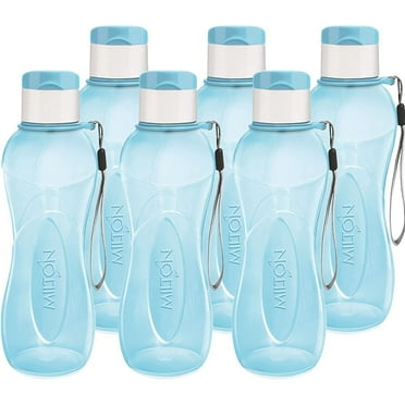 MILTON 6-Pc Reusable Water Bottles Bulk Pack 12 Oz Plastic Bottles with Caps, Blue