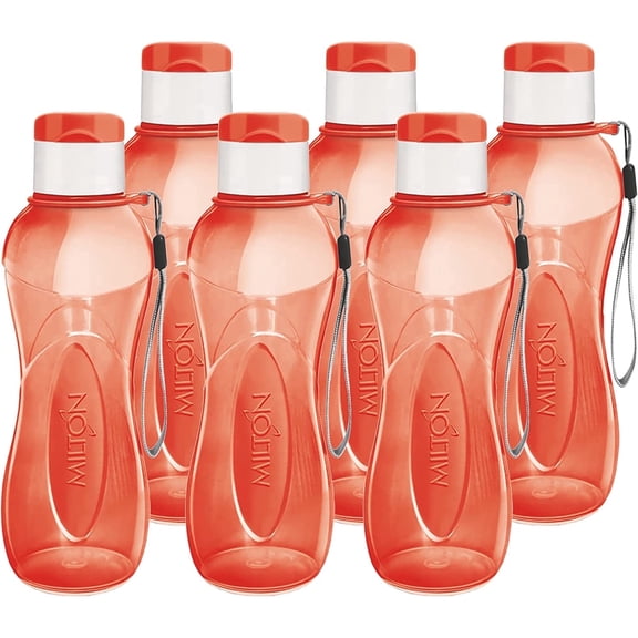 MILTON 12 oz Kids Reusable Water Bottles 6-Pack Leak‑Proof, Red