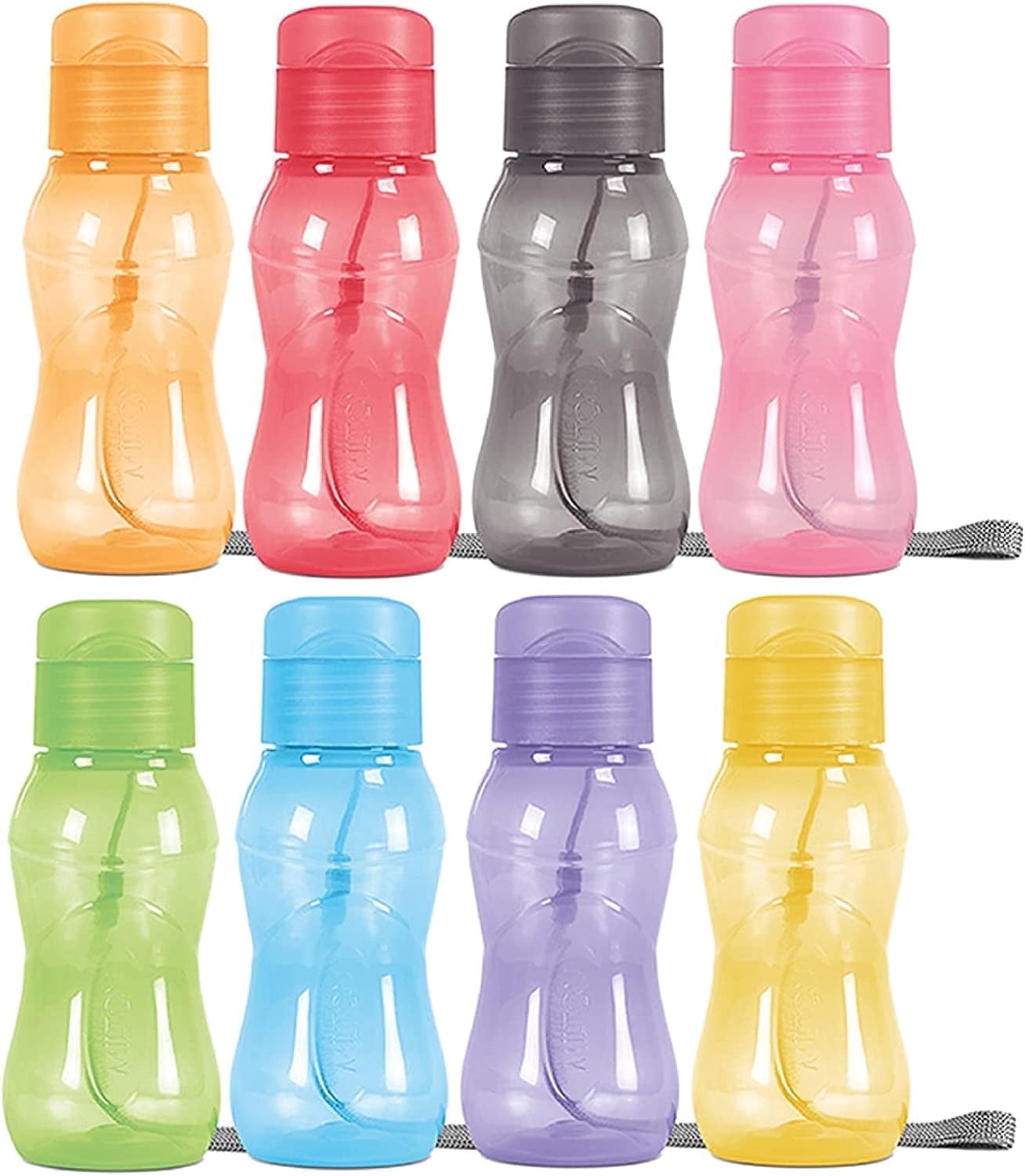 MILTON 8 Pack Reusable 6 oz Leakproof Water Bottles w/ Easy Carry Strap