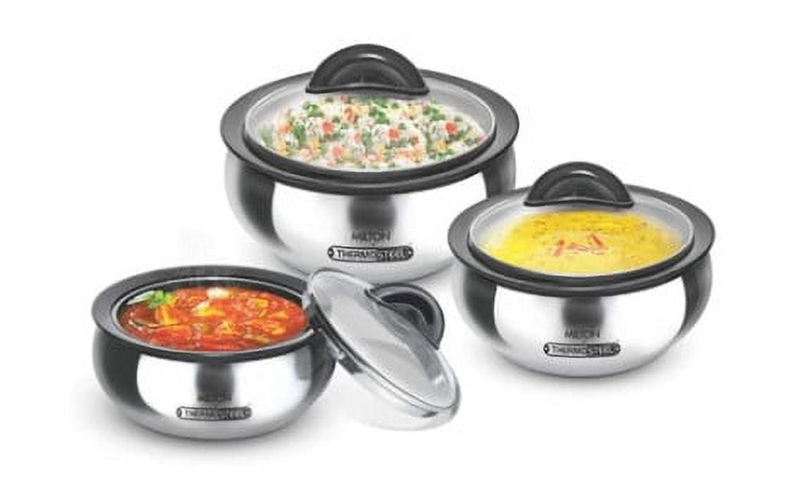 Milton Thermosteel Insulated Stainless Steel Casserole Set with Glass Lids