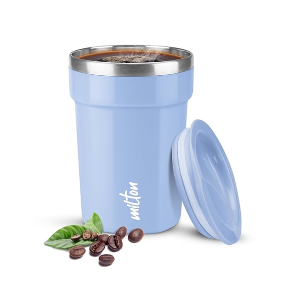 MILTON Cool Touch Deccan Coffee Mug 350 Double Walled 330 ml Inner Stainless Steel Tea Mug with Lid, Coffee Mug Travel Tea Cup, Black Coffee, Tea Cup Single, Blue