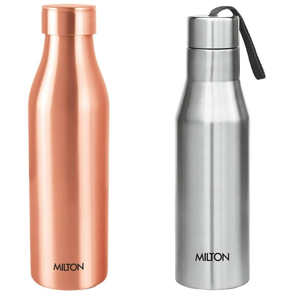 MILTON Copper Charge 1000 Water Bottle, 960 ml, 1 Piece, Copper Super 1000 Single Wall Stainless Steel Bottle, 1000 ml, Silver